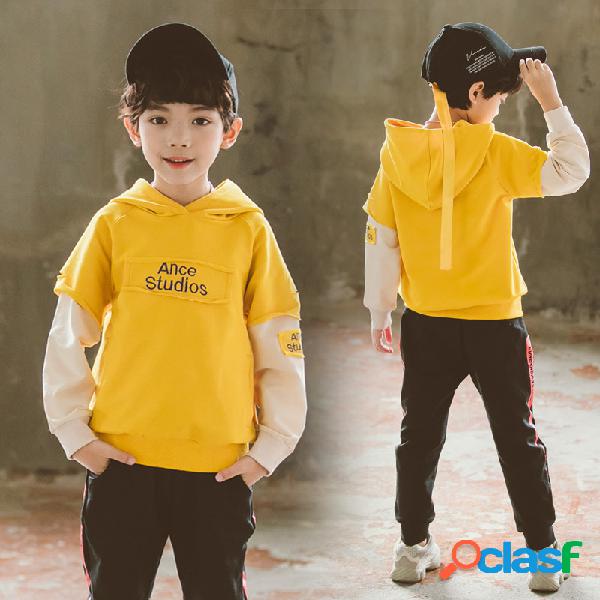Meninos de moda infantil conjunto manga longa conjunto de