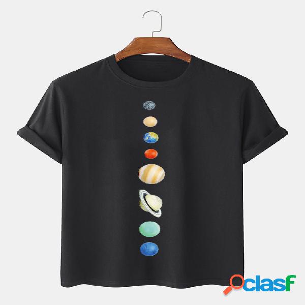 Mens 100% algodão planeta impresso t-shirt casual