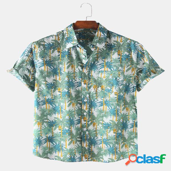 Mens 100% algodão tropical Coco árvore macacão impresso