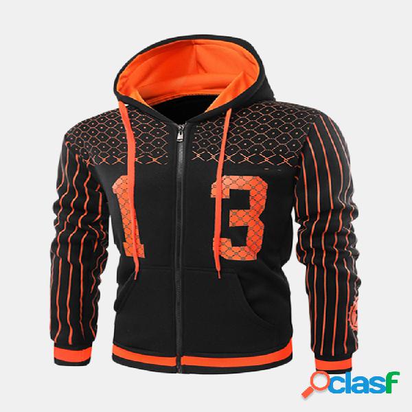 Mens 3D Digital Printed Stitching Color Slim Fit Casual Zip