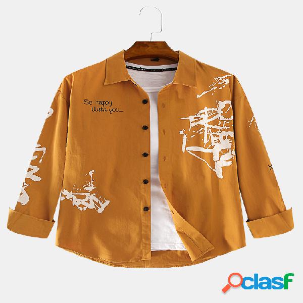 Mens Abstract Graffiti Printed Turn Down Down Collar Manga