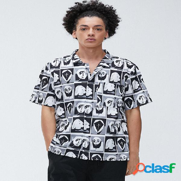 Mens Abstract Poker Face Pocket Pocket Camisas de manga