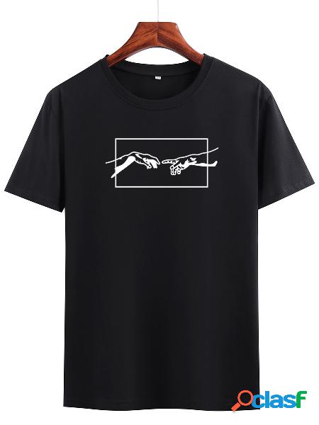 Mens Adorável Touch Finger Line Print Camisetas