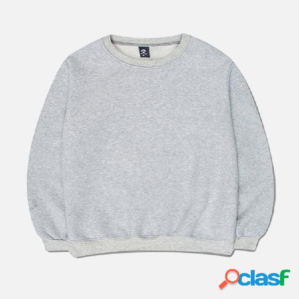 Mens Algodão Sólido Casual O-Neck camisola de manga