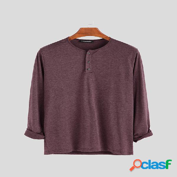 Mens Breve Estilo Solid Color Respirável Casual Manga