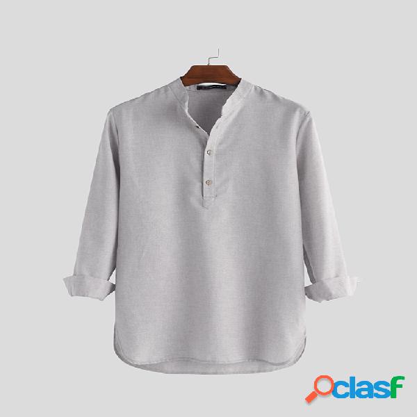 Mens Brief Style Middle East Cor sólida Casual Henley