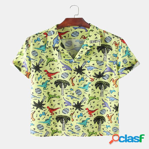 Mens Cartoon Dinosaur Print Camisas de grife de manga curta