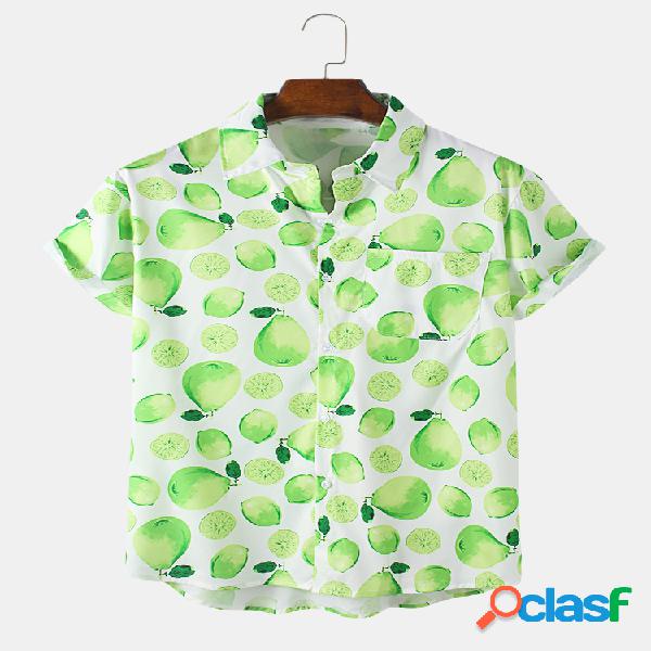 Mens Cartoon Pear impresso 100% algodão respirável Camisa