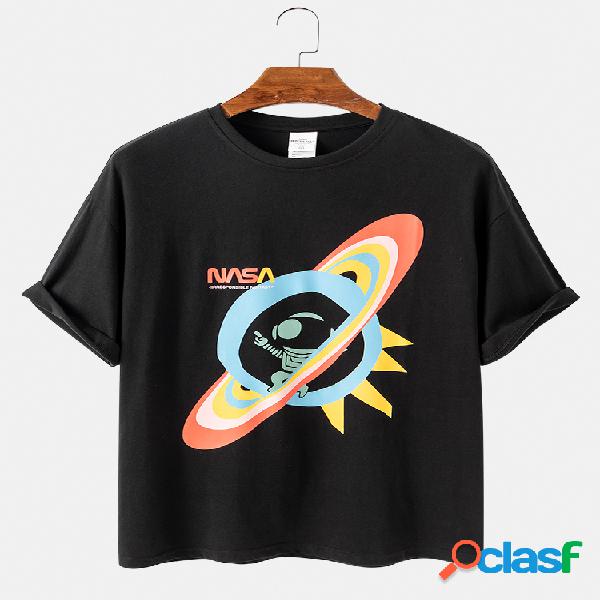 Mens Casual Planet Astronaut Graphic Loose T-shirt
