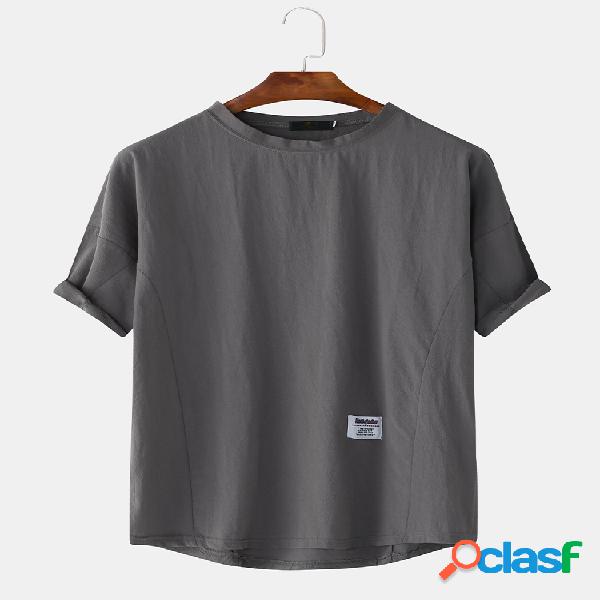 Mens Casual Solid Color Respirável Sweat Crew Neck T-Shirts