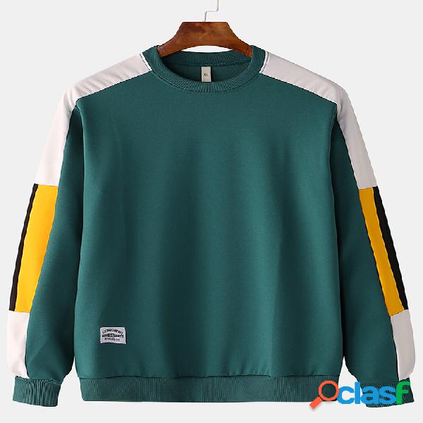 Mens Color Block Patchwork Esportes casuais O-Neck