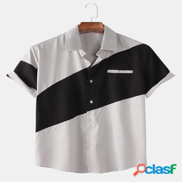 Mens Color Blocking Impresso Camisas de manga curta