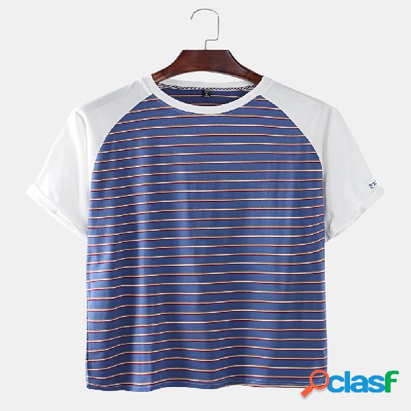 Mens Cool Patchwork Stripe O-pescoço Camisetas