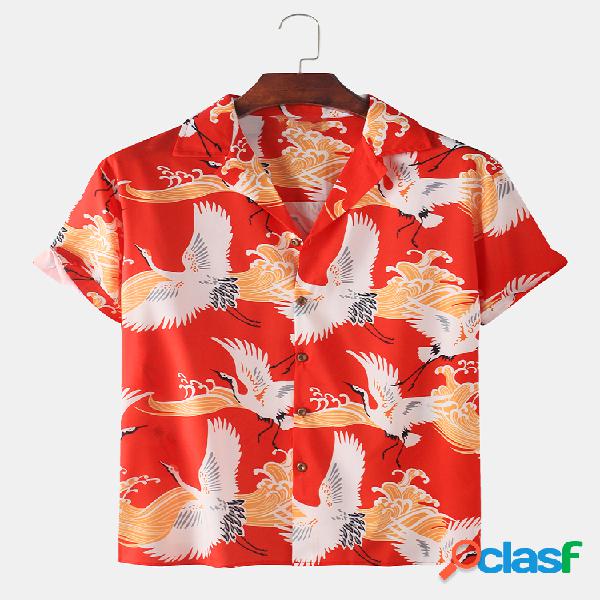 Mens Designer Estilo Chinês Red-Crowned Crane Crane Printed