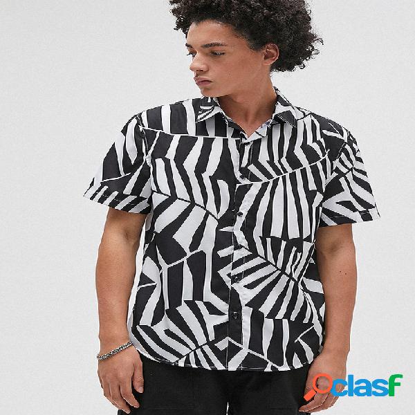 Mens Designer Folha Impresso manga curta lapela colar Camisa