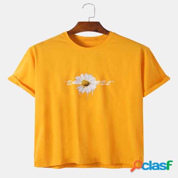 Mens Designer Sunshine Daisy impresso t-shirt oversize solto