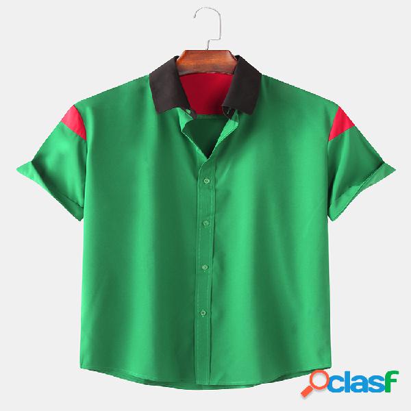 Mens Fashion Designer Color Blocking Impresso Camisas de