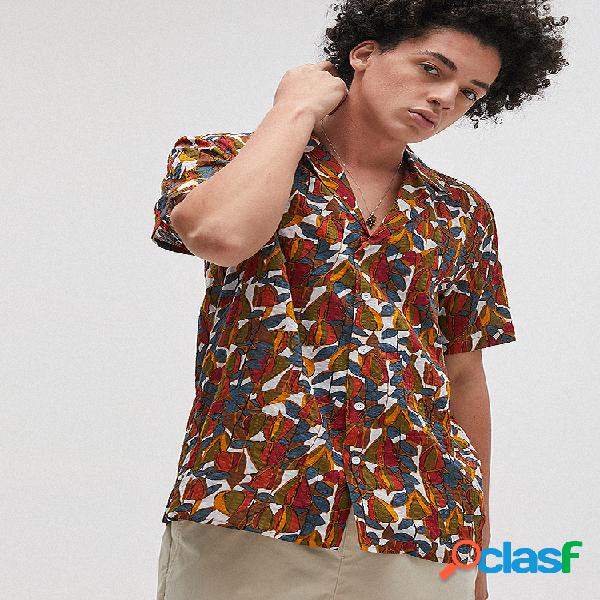 Mens Floral Printed Holiday Casual Camisas de manga curta