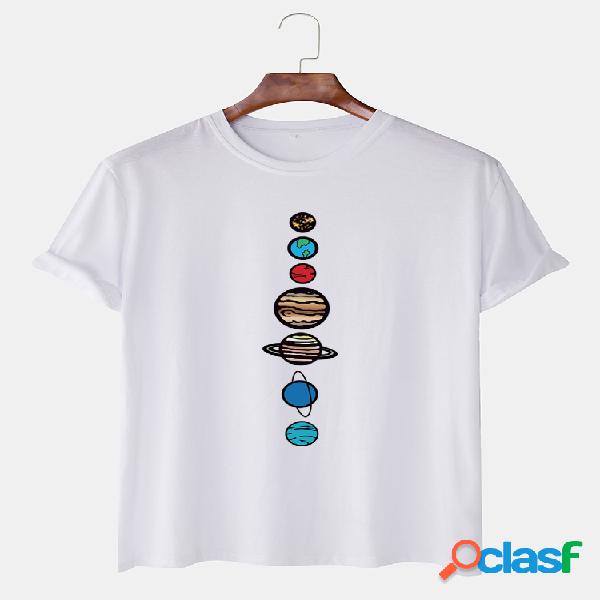 Mens Fun Cartoon Multi-color Planet Impresso Casual T-shirts