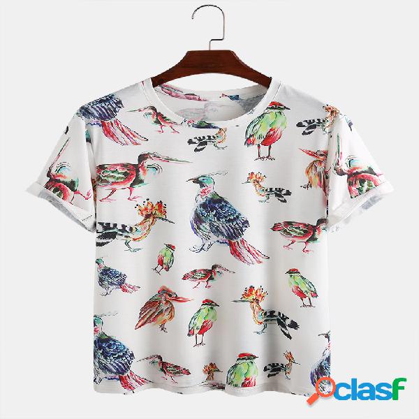 Mens Funny Multi-colored Birds Impresso Plain Sleeved