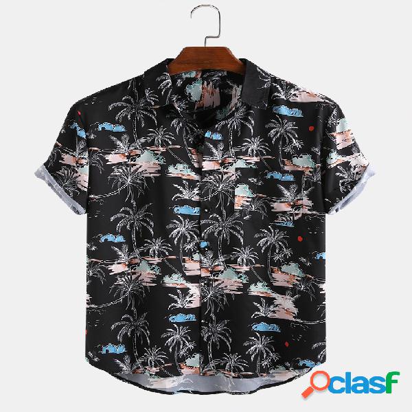 Mens Hawaiian Tropical Coco Impresso Casual respirável de