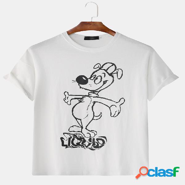 Mens Lovely Doggy Print Camisetas de manga curta com gola