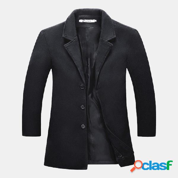 Mens Mid Long Cor Única Breasted Slim Fit Casual Casaco de