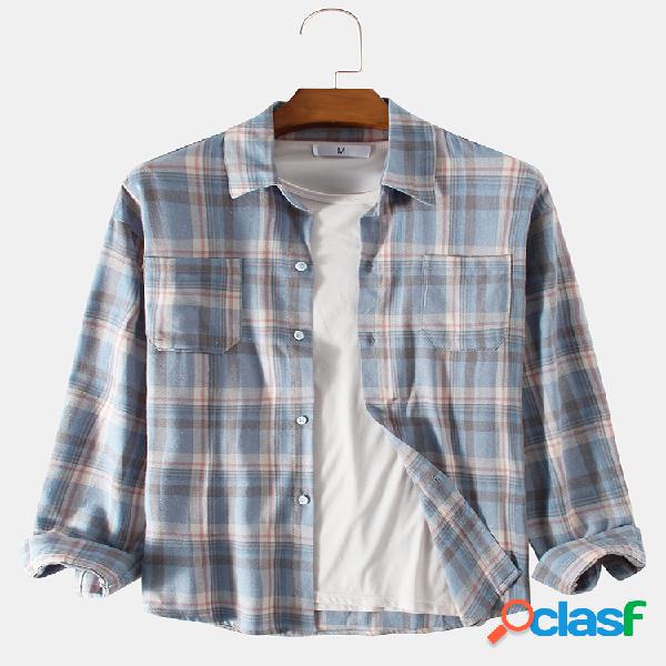 Mens Mix Color bolsos duplos mangas compridas Verifique