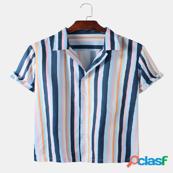 Mens Multi Color Striped Printed Botões Camisa