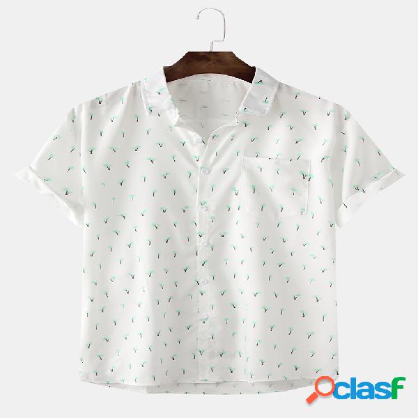 Mens Plain Cartoon Little Tree Camisas de manga curta