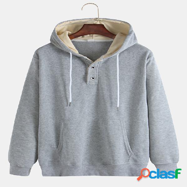 Mens Plain algodão cor sólida Muff Pockets Drawstring