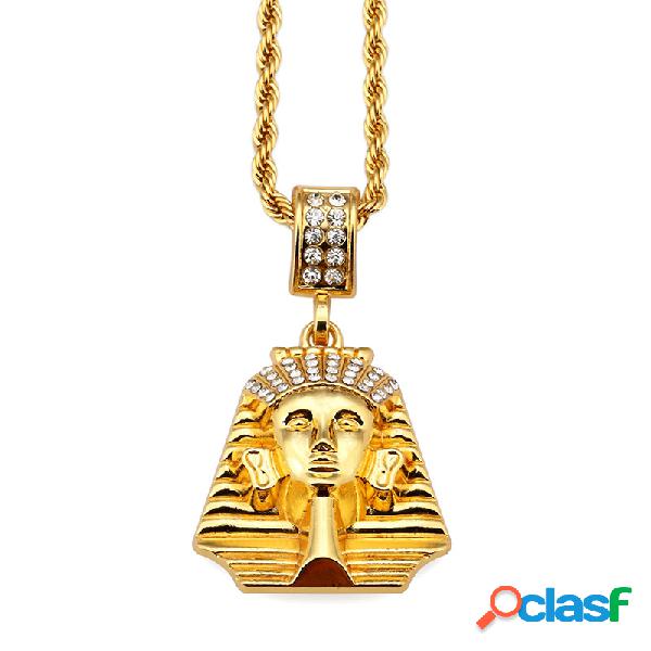 Men's Punk Gold Chain Rhinestones Pharaoh Pendant Statement