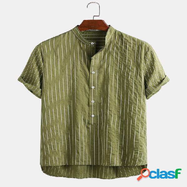 Mens Soft & Riscas verticais amassadas respiráveis Henley