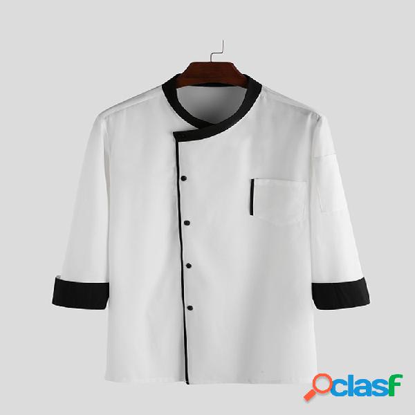 Mens Solid Color Irregular Workwear Workwear Camisas de