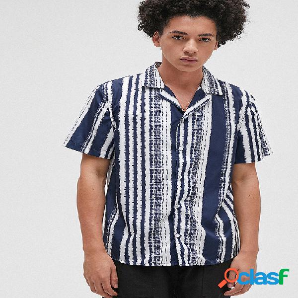 Mens Tie Dye listrado lapela gola manga curta Camisa