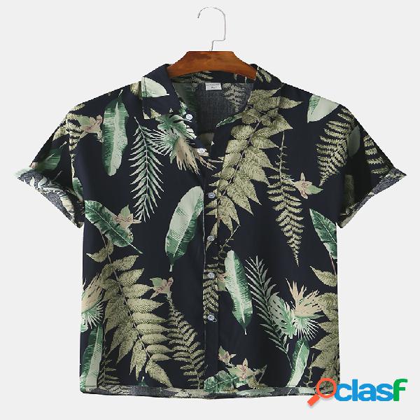 Mens Tropical Rainforest Folha Camisas de manga curta