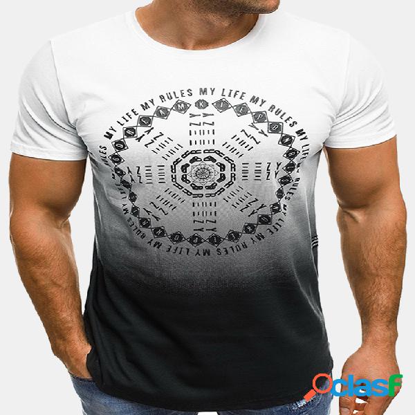 Mens Verão Impresso Hem Irregular O-pescoço manga curta