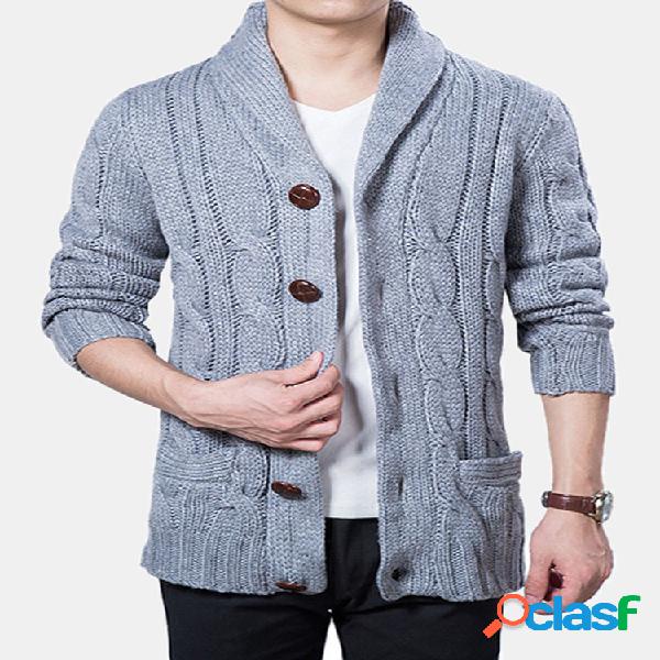 Mens Winter Warm Sweater Thick Casaco Single Breasted