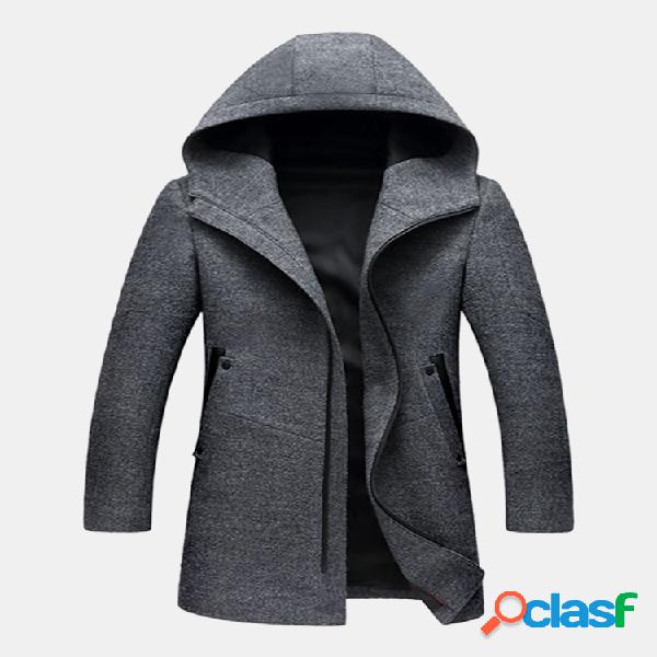 Mens Wool Mid Long Business Casual Trench Coat Zipper Slim