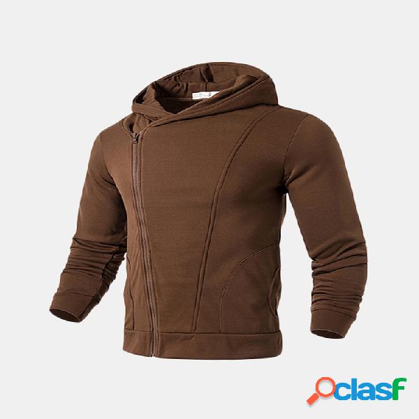 Mens Zip Up Hooded Tops Hoodies de algodão casual de cor