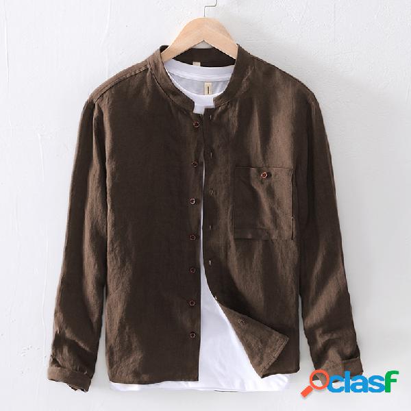 Mens algodão casual outwear Camisa casaco gola solta tops