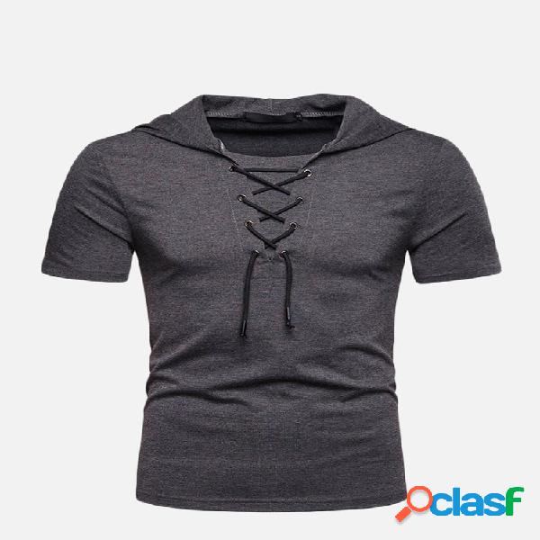 Mens casual com capuz laço decoração colar cor sólida