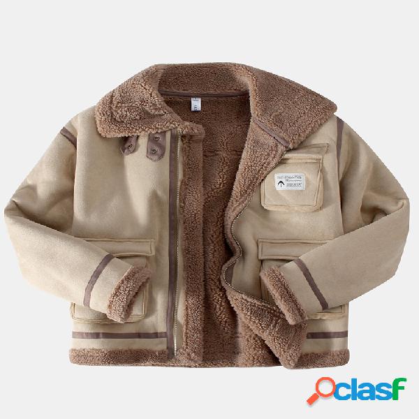 Mens couros camurça espessada velo forrado inverno quente