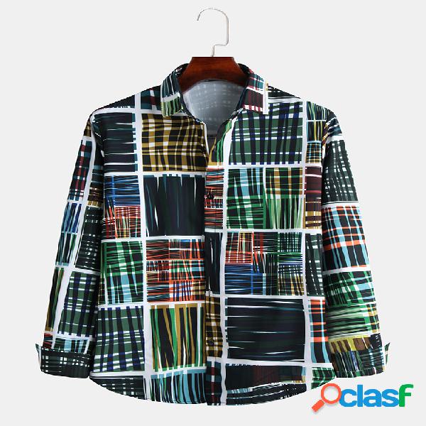 Mens estilo abstrato hit cor respirável casual camisas de