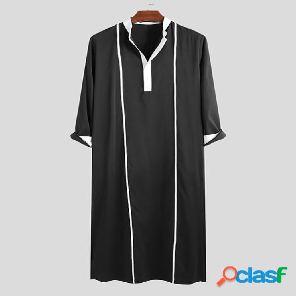 Mens estilo nacional kaftan manga comprida vintage solto