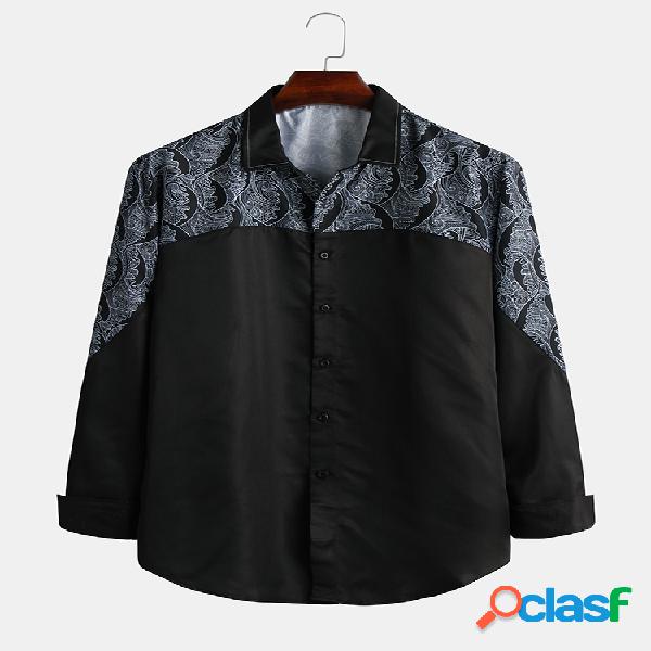 Mens estilo étnico cor sólida respirável casuais camisas