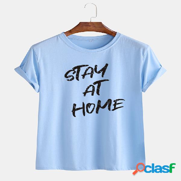 Mens ficar em casa slogan algodão casual em torno do
