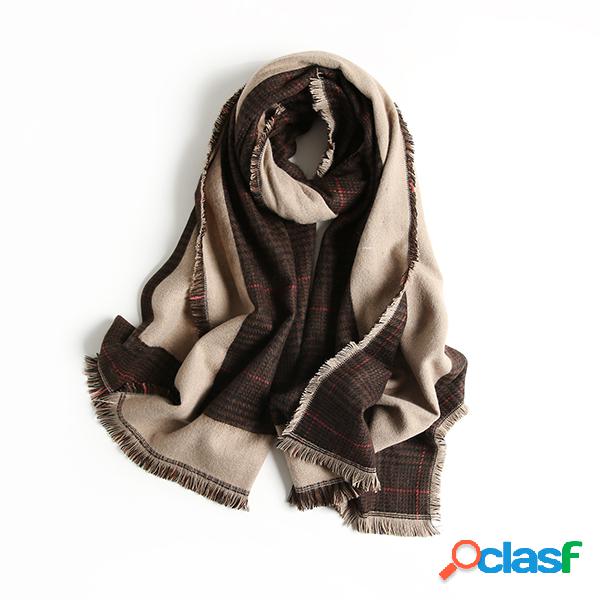 Mens generoso lattice borla inverno cachecóis quentes longo
