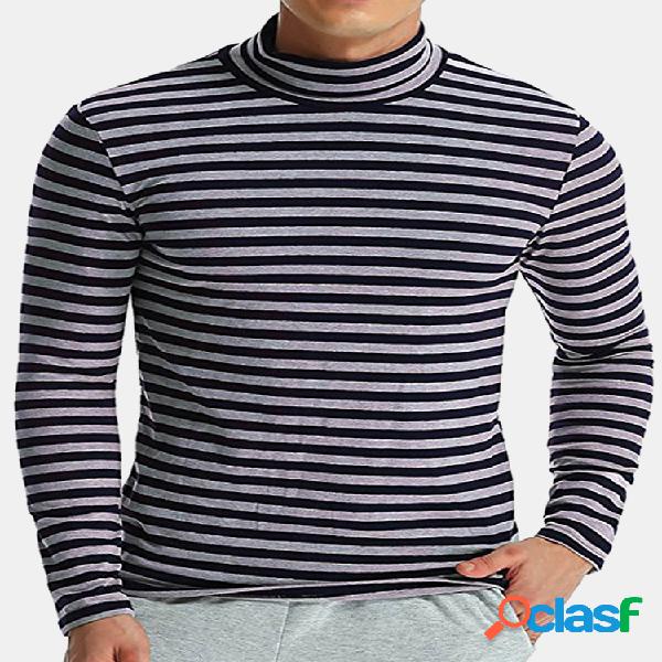 Mens listrado impresso algodão respirável camisetas gola