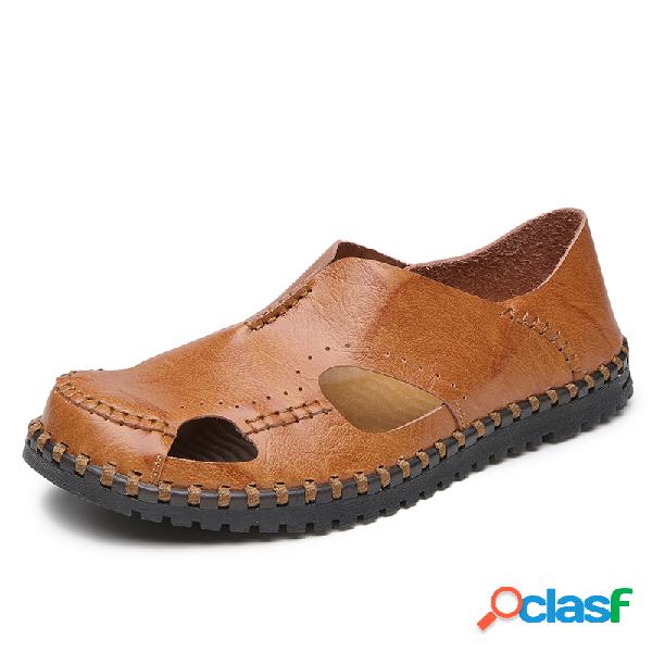 Mens slip toe slip on mocassins mão costura buraco